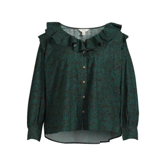 NWT Terra & Sky Women's Long Sleeve Ruffle Top- size 0X 14W - Picture 1 of 13